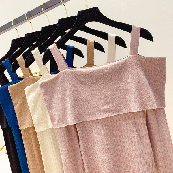 Μοντέρνο γυναικείο πουλόβερ με γυμνούς ώμους σε διάφορα χρώματα