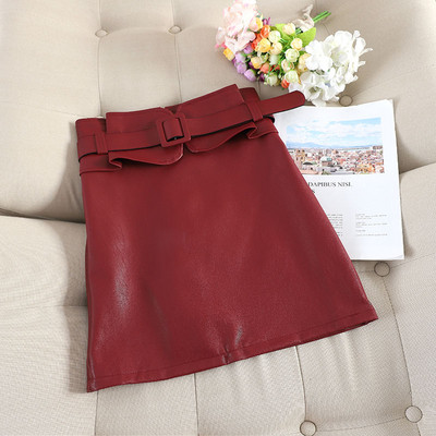 Έκο δερμάτινι γυναικέια φούστα με ζώνη σε τέσσερα χρώματα