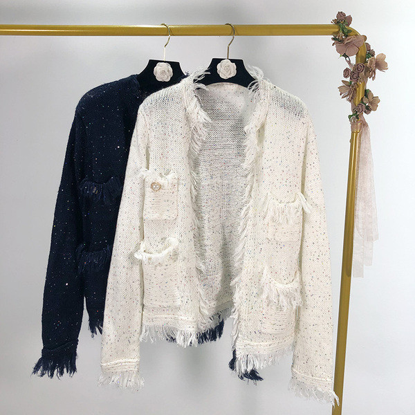 Γυναικεία ζακέτα με κρόσσια και λαμπερό αποτέλεσμα σε δύο χρώματα