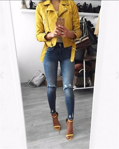 Μοντέρνο γυναικείο έκο δερμάτινο μπουφάν  με φερμουάρ σε διάφορα χρώματα