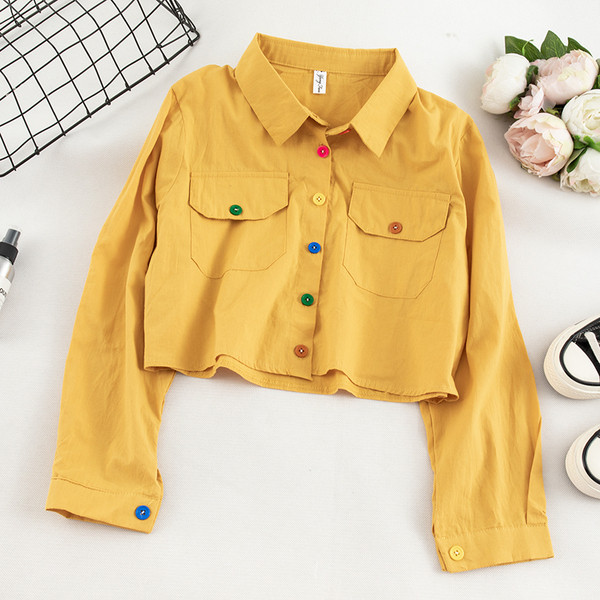 Γυναικείο πουκάμισο σε τέσσερα χρώματα - με τσέπες και χρωματιστά κουμπιά