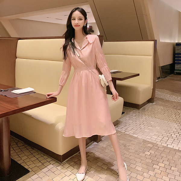 Modern női hosszú rózsaszín ruha