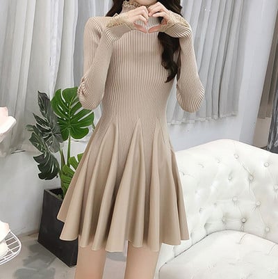 Rochie scurta de dama eleganta cu maneci lungi in doua culori