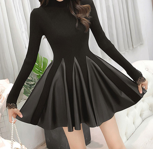 Rochie scurta de dama eleganta cu maneci lungi in doua culori