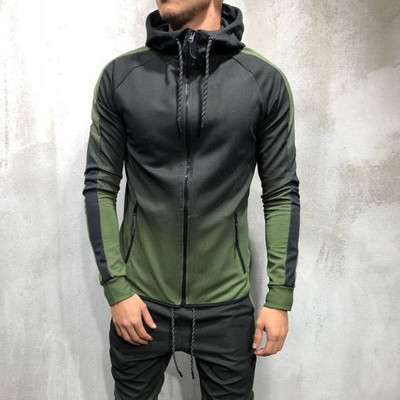 Casual men`s sweatshirt with zipper and hood in several colors