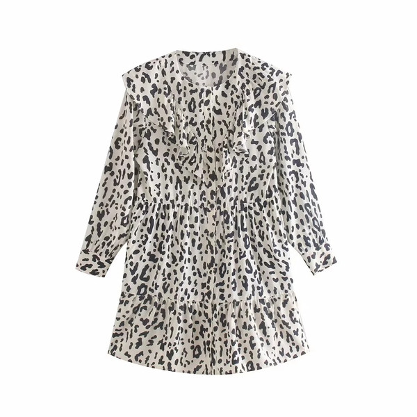 Rochie de dama model nou cu animal print si decolteu in alb