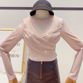 Stílusos női blúz fényes hatású, hosszú ujjú több színben