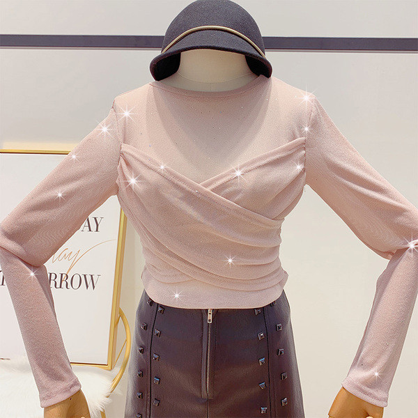 Stílusos női blúz fényes hatású, hosszú ujjú több színben