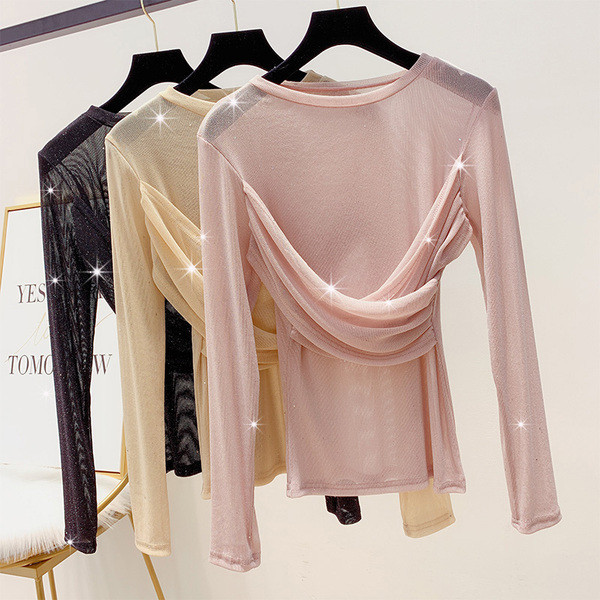 Stílusos női blúz fényes hatású, hosszú ujjú több színben