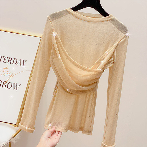 Stílusos női blúz fényes hatású, hosszú ujjú több színben