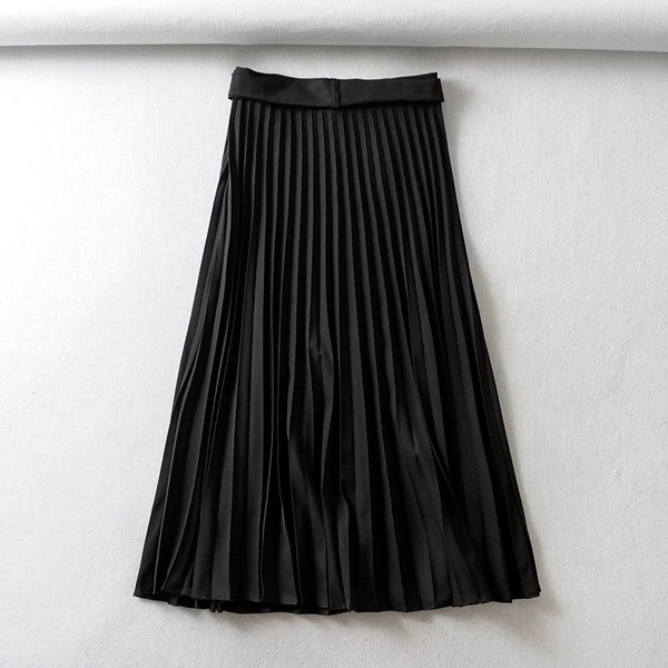 Νέο μοντέλο γυναικεία πλισέ  φούστα με ζώνη σε μαύρο χρώμα