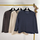 Κοντό ριγωτό 7/8 λεπτό πλεκτό πουλόβερ - τρία χρώματα