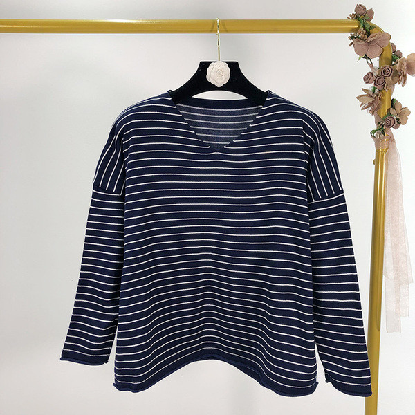 Κοντό ριγωτό 7/8 λεπτό πλεκτό πουλόβερ - τρία χρώματα