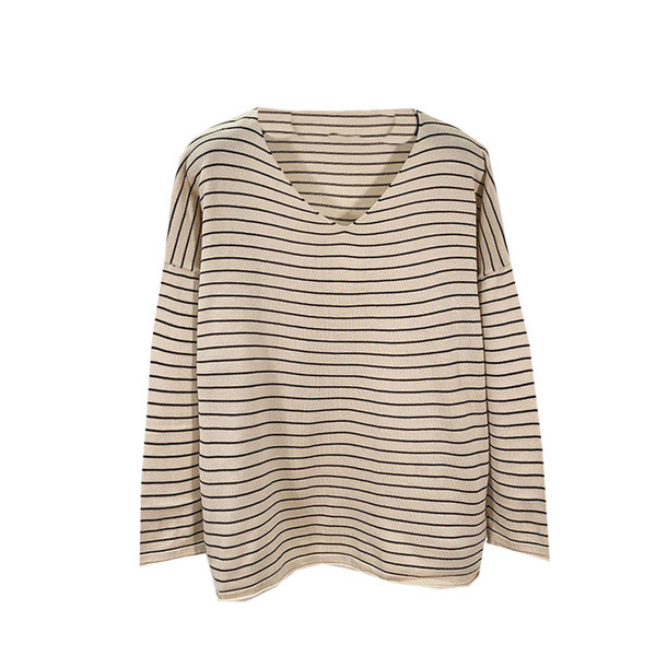 Κοντό ριγωτό 7/8 λεπτό πλεκτό πουλόβερ - τρία χρώματα