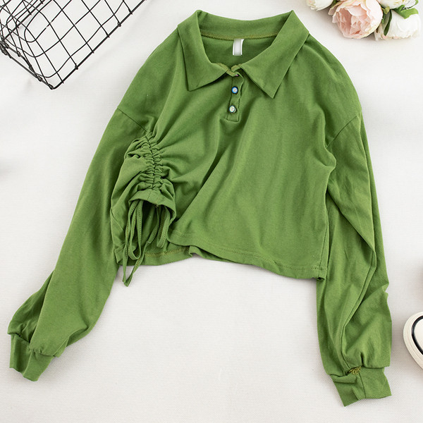 Γυναικεία μπλούζα σε μαύρο και πράσινο με κουμπιά και  κορδόνια