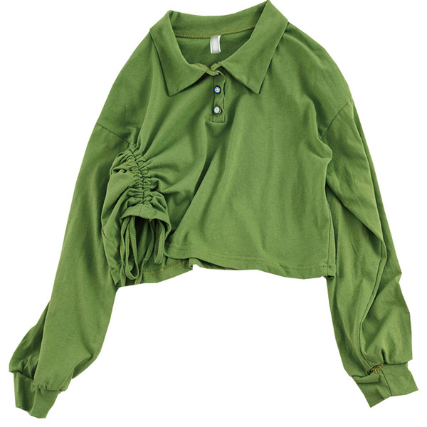 Γυναικεία μπλούζα σε μαύρο και πράσινο με κουμπιά και  κορδόνια