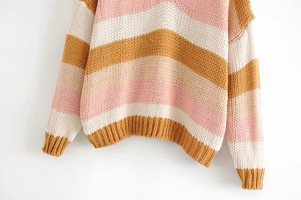 Νέο μοντέλο γυναικείο ριγέ πουλόβερ με V-λαιμό