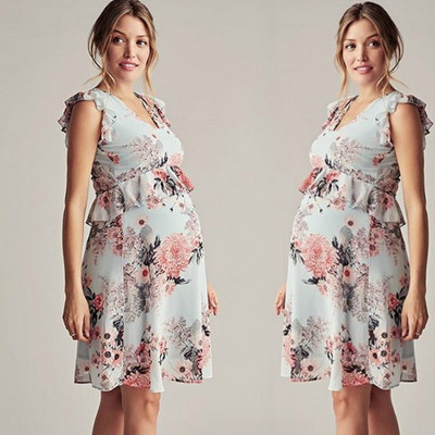 Ежедневна дамска рокля за бременни жени в бял цвят 