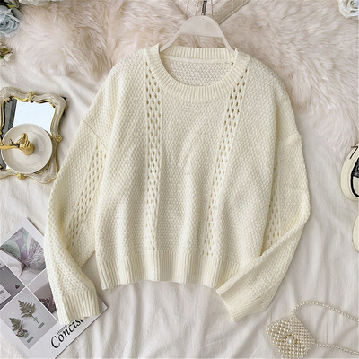 Πλεκτό γυναικεία πουλόβερ με λαιμό O σε τρία χρώματα