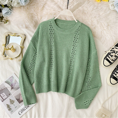 Πλεκτό γυναικεία πουλόβερ με λαιμό O σε τρία χρώματα