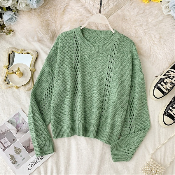 Πλεκτό γυναικεία πουλόβερ με λαιμό O σε τρία χρώματα