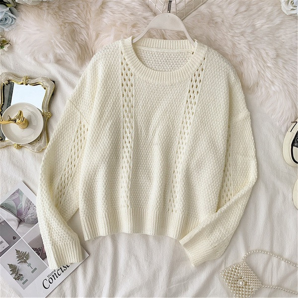 Πλεκτό γυναικεία πουλόβερ με λαιμό O σε τρία χρώματα