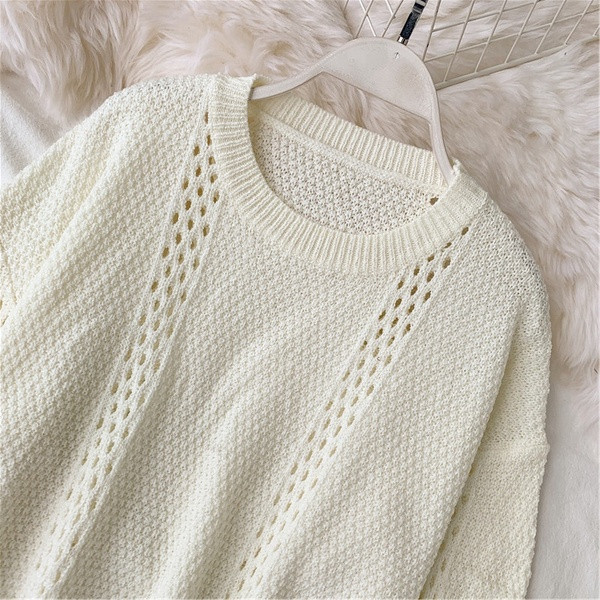 Πλεκτό γυναικεία πουλόβερ με λαιμό O σε τρία χρώματα