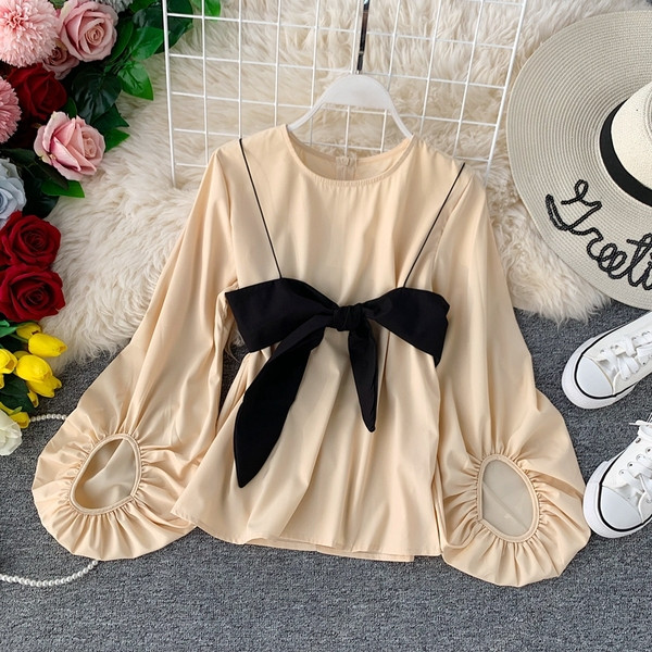 Cămașă elegantă de damă cu panglică în două culori