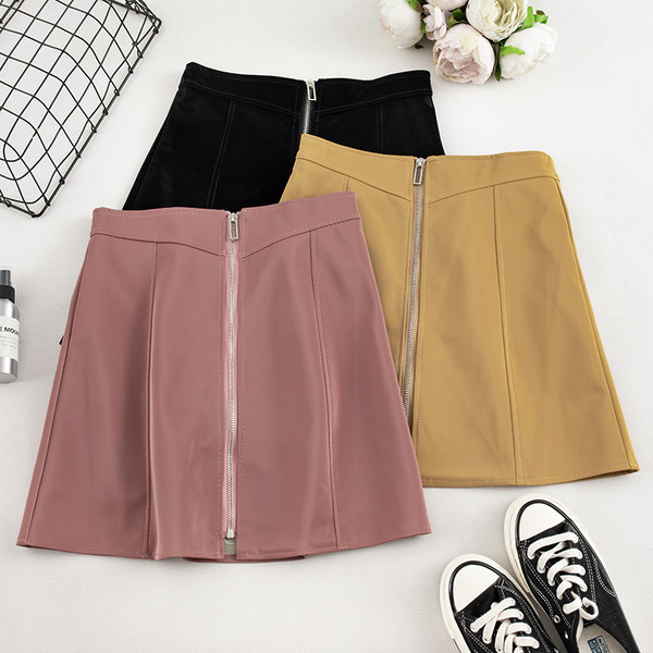 Modern női szoknya négy színben cipzárral és magas derékkal