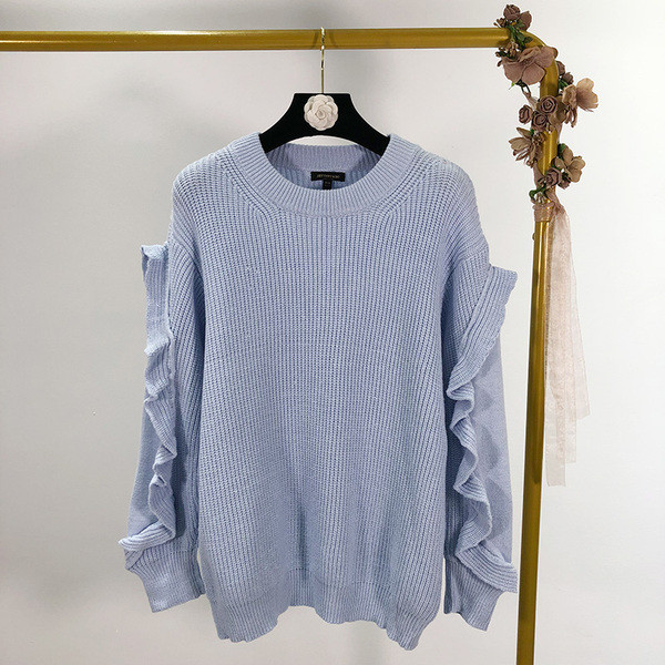 Γυναικείο μακρύ πουλόβερ με οβάλ λαιμόκοψη σε μπλε χρώμα