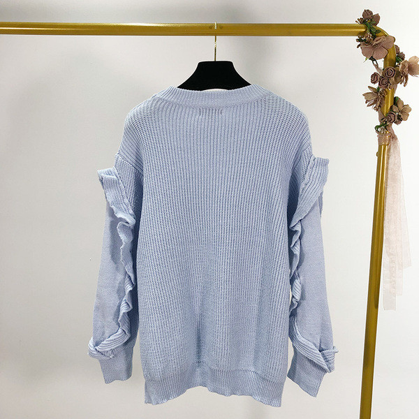 Γυναικείο μακρύ πουλόβερ με οβάλ λαιμόκοψη σε μπλε χρώμα