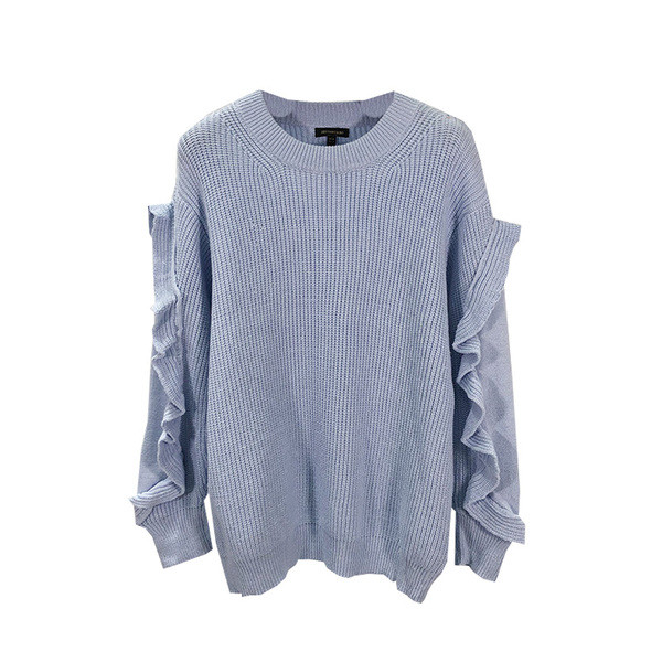 Γυναικείο μακρύ πουλόβερ με οβάλ λαιμόκοψη σε μπλε χρώμα