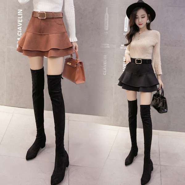 Γυναικεία  κομψή κοντή φούστα με ψηλή μέση και ζώνη