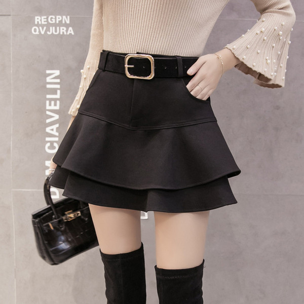 Γυναικεία  κομψή κοντή φούστα με ψηλή μέση και ζώνη