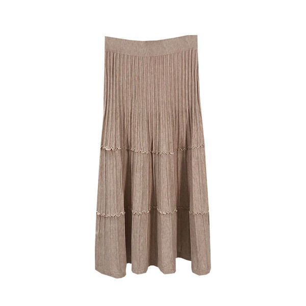 Fusta lunga plisata cu talie inalta de tricotat subtire