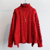 Χειμερινό γυναικείο πουλόβερ  με ψηλό κολάρο  σε κόκκινο, λευκό και κίτρινο χρώμα