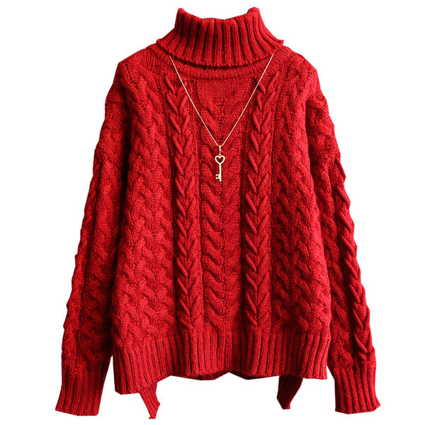 Χειμερινό γυναικείο πουλόβερ  με ψηλό κολάρο  σε κόκκινο, λευκό και κίτρινο χρώμα