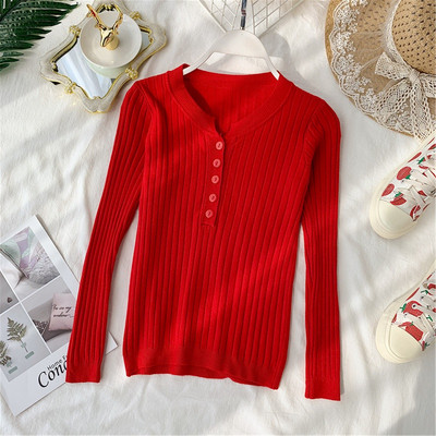 Pulover de dama cu nasturi si decolteu O