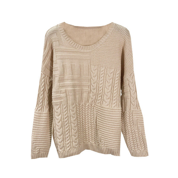 Μοντέρνο πουλόβερ γυναικών με μακριά μανίκια με μπεζ μανίκι