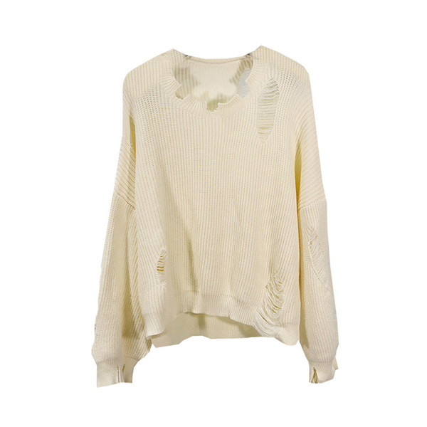 Μοντέρνο γυναικείο  πουλόβερ  με σχισμένα μοτίβα - ευρύ μοντέλο