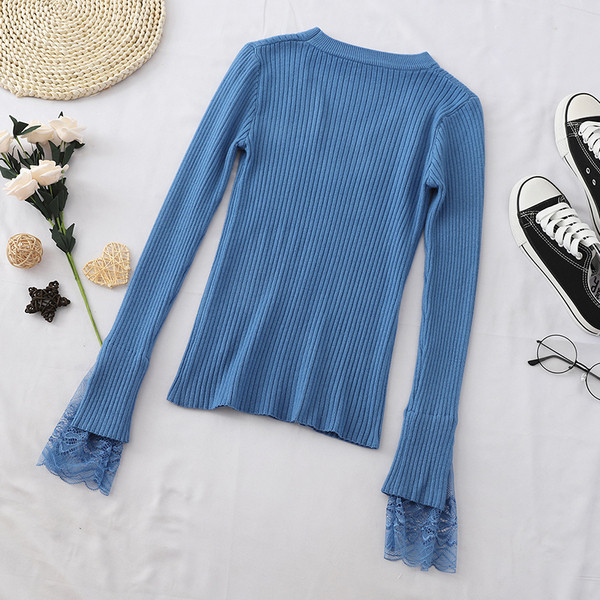 Γυναικεία μπλούζα με κομμένα κομμάτια και μανίκια δαντέλας σε διάφορα χρώματα