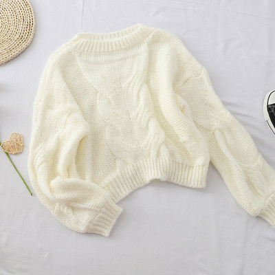 Pulover casual de dama cu decolteu O in alb, albastru si portocaliu