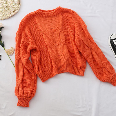 Pulover casual de dama cu decolteu O in alb, albastru si portocaliu