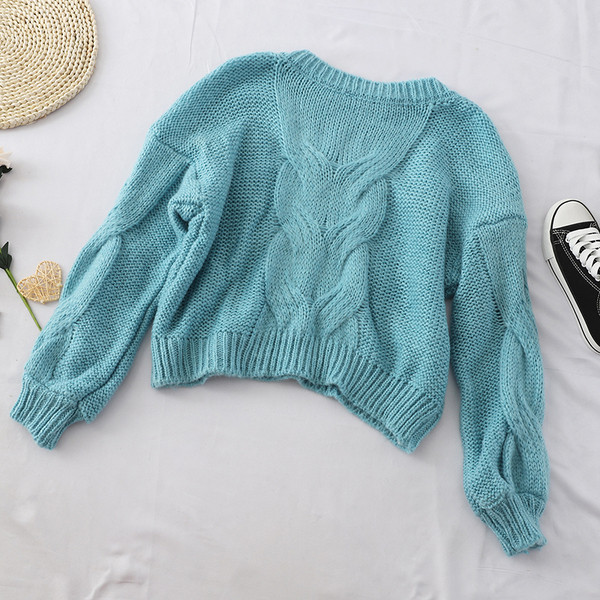 Pulover casual de dama cu decolteu O in alb, albastru si portocaliu