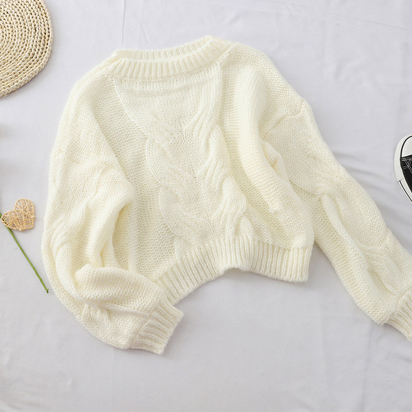 Pulover casual de dama cu decolteu O in alb, albastru si portocaliu