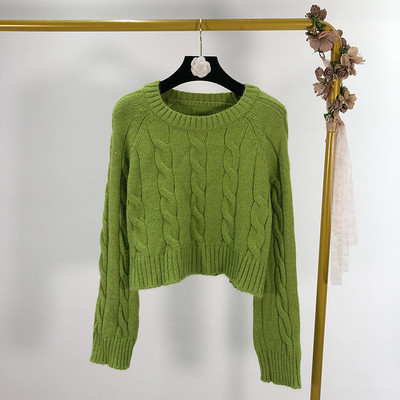 Pulover gros scurt de dama cu decolteu oval si maneci lungi - trei culori