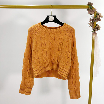 Pulover gros scurt de dama cu decolteu oval si maneci lungi - trei culori