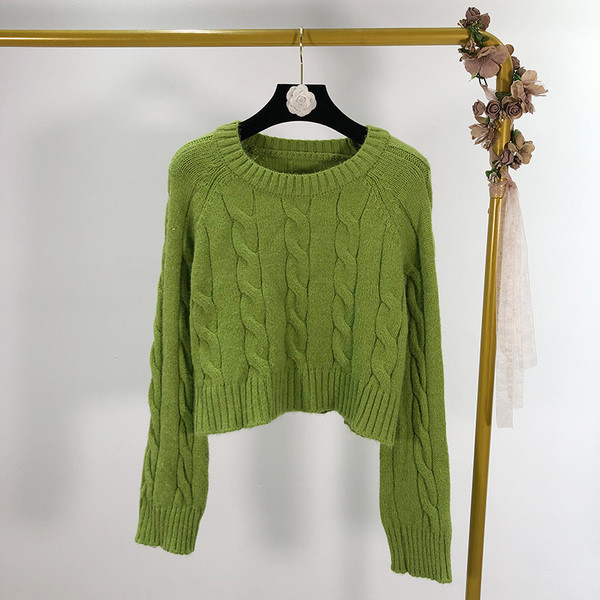 Pulover gros scurt de dama cu decolteu oval si maneci lungi - trei culori