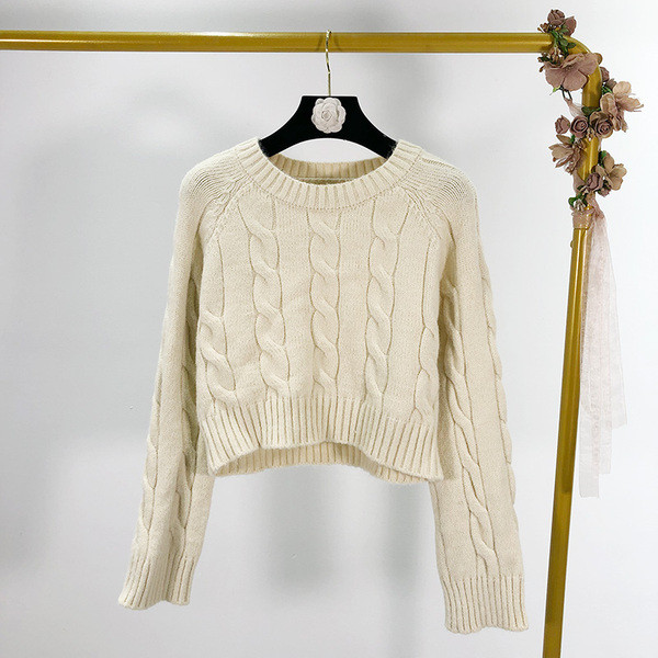 Pulover gros scurt de dama cu decolteu oval si maneci lungi - trei culori