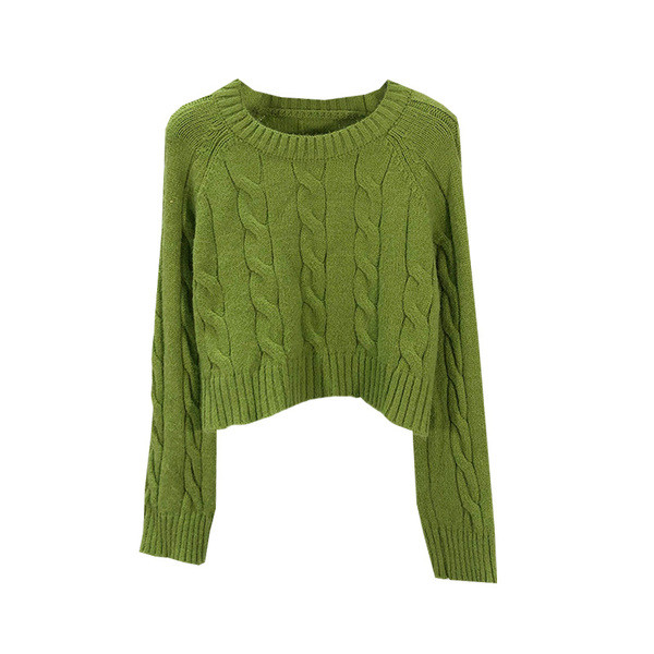 Pulover gros scurt de dama cu decolteu oval si maneci lungi - trei culori